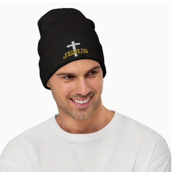 Embroidered Jesus Christian Acrylic Beanie, Unisex - Picture 7 of 13